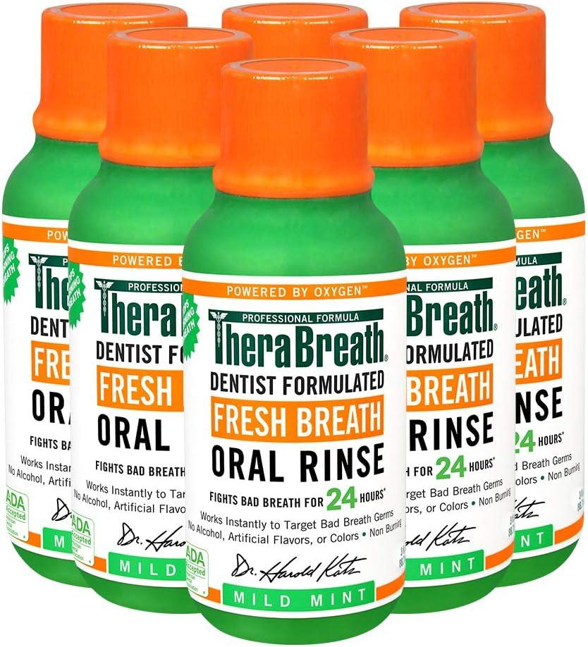 TheraBreath Fresh Breath Dentist Formulated Oral Rinse, Mild Mint, 3 Fl Oz (Pack of 6)