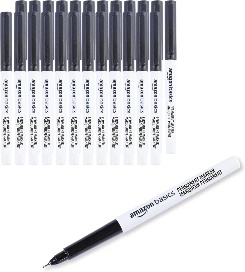 Amazon Basics Ultra Fine Point Permanent Markers, Black, 24-Pack