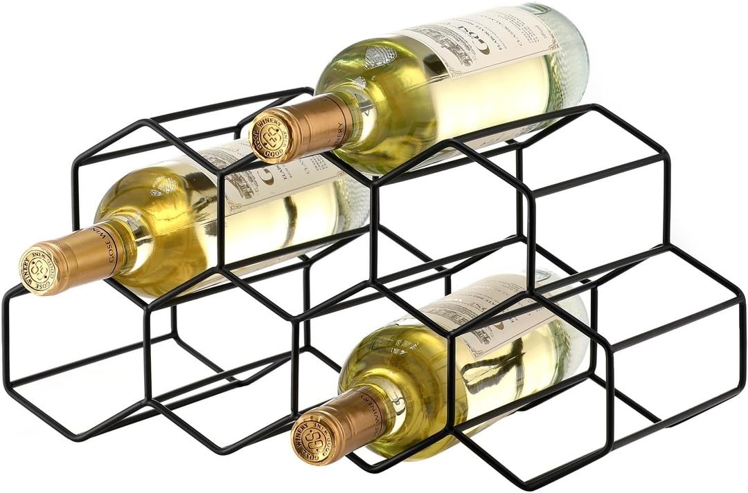 Countertop Wine Rack - 9 Bottle Freestanding Modern Black Metal Small - 2 Tier Tabletop Wine Holder Stand for Cabinet, Pantry - Wine Racks Countertop - No Assembly Required