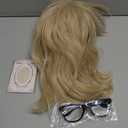 Linfairy 80s Heavy Metal Halloween Mullet Fancy Dress Punk Wig with Glasses frame