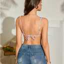 WDIRARA Women's Graphic Print Triangle Bikini Tops Tie Backless Swim Tops (M)