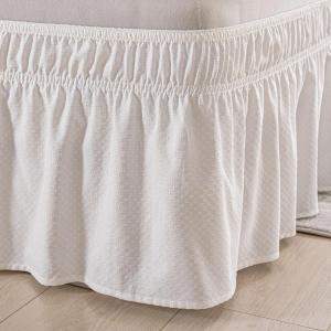 Wrap Around Bed Skirt - Ivory King Size Bed Skirt with 12 Inch Drop, Adjustable Elastic Dust Ruffles Easy Fit, King Bed Skirts with Jacquard Texture, Easy Install
