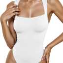 Womens Square Neck Sleeveless Bodysuit  Slim Fit Stretchy Tank Top for Summer Layering, Casual Outfits (White, S)