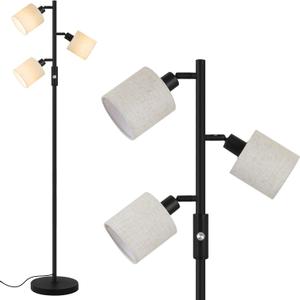 Floor Lamps for Living Room, Standing Lamp, 3-Light Tree Floor Lamp with Lampshade, Reading Floor Lamp with Rotary Switch, 63" Tall Lamp, Modern Pole Lamp for Bedroom Office Kids Room (5W LED Bulbs)