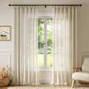 Anmao Natural Linen Curtains for Living Room 80 Inch Length 2 Panels Set, Light Filtering Semi Sheer Window Curtain Drapes for Bedroom with Curtain Rings and Clips, 52 Inch Wide Each Panel, Ecru