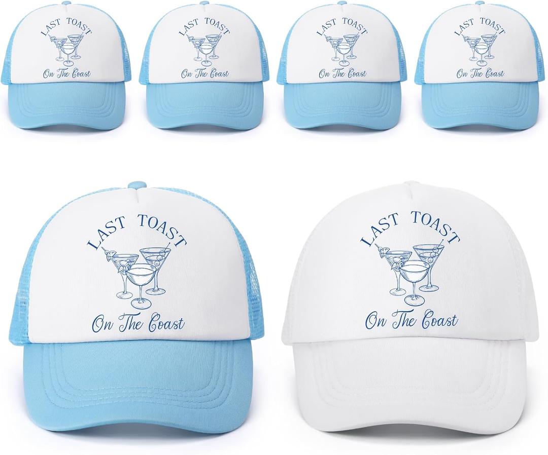 6 Pcs Last Toast on the Coast Bachelorette Trucker Hats Bridal Headwear Bridesmaid Cap for Bride Accessories Bridesmaid Gift Bach Party Wedding Bachelorette Weekend Bridal Party Decor Favor