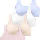 SALIA GIRL Training Bras for Girls 10-16 with Adjustable Straps, Tween Sports Seamless Bras with Removeable Pads (Large, Pink/Blue/White/Beige)