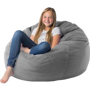 Premium Corduroy Stuffed Animal Storage Bean Bag Chair Cover (No Filler) For Organizing Plush Toys Or Textile Stuffable Bean Bag Sack For Adults Lazy Chair Playroom Washable Cover, Grey, X-Large