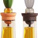 Oil Dispenser with Brush - 2 Pack Olive Oil Dispenser, 2 IN 1 Oil Dispensing Bottle with Basting Brush for Cooking Frying Baking Kitchen, T-OB21 Grey+Green
