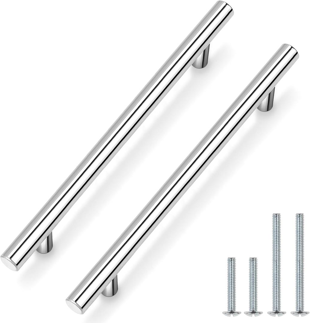 Probrico 5 Pack Polished Chrome Cabinet Handles 7-1/2 Inch Hole Centers, Stainless Steel T Bar Drawer Dresser Pulls, 192mm Cabinet Pulls Kitchen Cabinet Hardware Bathroom Handles