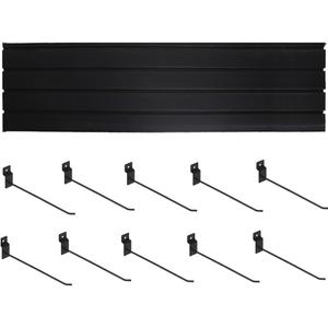 PVC Plastic Slatwall Panel, Wall-Mounted Pegboard Display Stand, Accessories Ornaments Peg Board, Slat Wall Panels with Hooks for Selling Garage(Black,120X1.5X31cm-47X0.6X12in)