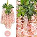 U'Artlines 108 Pack (Total 388.8 Feet) Artificial Fake Wisteria Vine Rattan Hanging Garland Silk Flowers String Home Party Wedding Decor (108, Light Pink), 43.3 inches