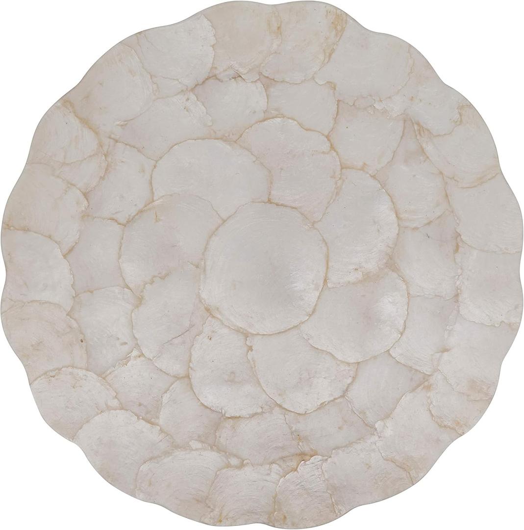 SARO LIFESTYLE Scalloped Capiz Placemats (Set of 4), 15", Ivory