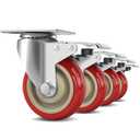4 Inch Heavy Duty Swivel Caster Wheels with Brake, Set of 4, Industrial Locking Rolling Plate Casters Wheels for Furniture, Cart, Table and Workbench, Easily Load 2200lbs