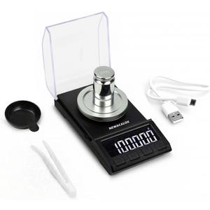 Milligram Scale with USB Supply, NEWACALOX Reloading Scale 100 x 0.001g, High Precision Portable Multifunction Lab Powder Scales with Calibration Tare Weights, Tweezers, Weighing Pans Black