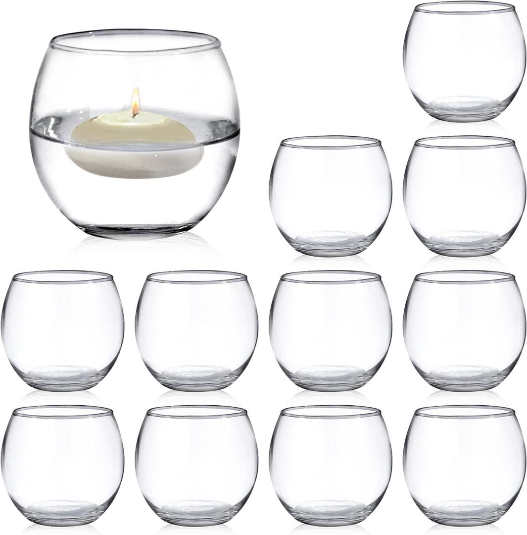 Set of 12 Clear Glass Tealight Candle Holder, 2.6'' H x 3.1'' W, Round Votive Candle Holders Bulk, Small Bowl Candle Holder for Wedding Table Centerpiece Home Decor (Medium)