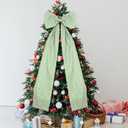 Large Christmas Tree Topper Bow 46"x15.7" Floral Block Print Xmas Tree Toppers Bows Christmas Wreath Decor for Home Indoor/Outdoor Holiday Decor(Green)