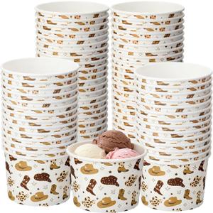 Funnymoom 50 Pack Cowboy Ice Cream Cups 9 oz Western Disposable Dessert Bowls Cowboy Paper Soup Bowls Wild West Snack Cups for Hot or Cold Food for Rodeo Cowgirl Baby Shower Birthday Party Supplies