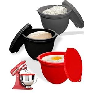 Silicone Bowl Liners for KitchenAid Mixers, 3 Pack Liners with Lids for KitchenAid TiltHead 5quart Stand Mixers, Black&Red&Grey