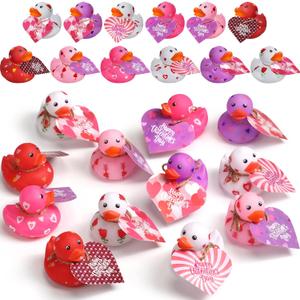 Jerify 48 Pcs 2 Inch Valentines Ducks for Kids Classroom Exchange Gifts Valentine's Day Rubber Ducks with Gifts Cards Mini Heart Rubber Duckies Valentines Party Favors Toys, 6 Styles (Pastel)