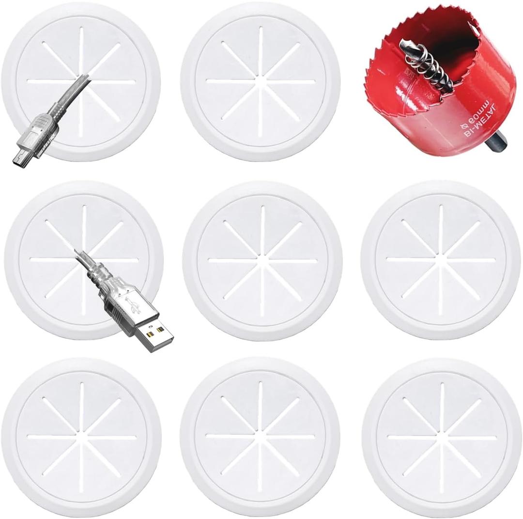 8 Pack TV Cord Hider for Wall Mounted TV, 2-3/8"(60mm Hole) Wire Hider in Wall Cable Management Kit, Includes 8 Pass Throughs and 1 Hole Saw Drill Attachment Easy to Install