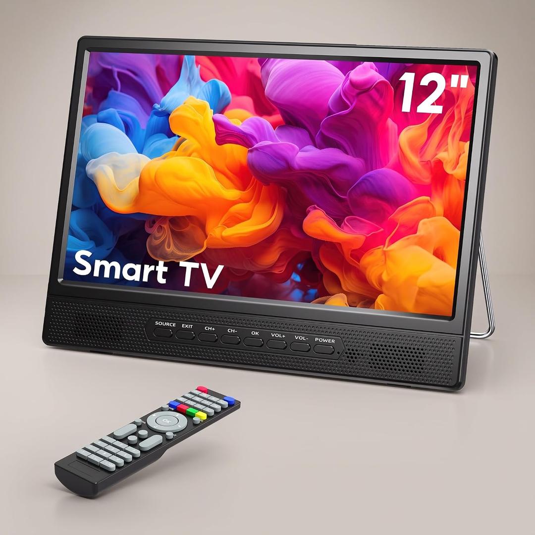 Desobry 18.6 Inch Small Smart TV, LCD Flat Screen Smart TV Built-in 180°Adjustable Stand/ATSC Tuner/HDMI/AV/USB for Kitchen, Bedroom, Camping, RV