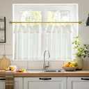 jinchan Linen Tier Curtains with Attached Valance for Kitchen Windows 24 Inch Length Farmhouse Cafe Curtains for Small Windows Light Filtering Rustic Short Drapes for Bathroom Laundry 2 Panels White