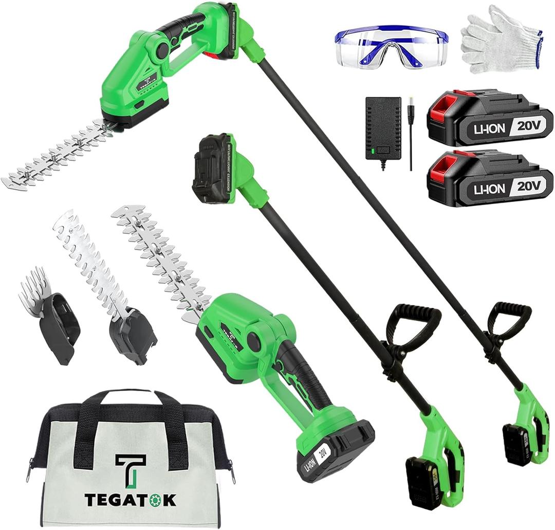 Cordless Pole Hedge Trimmer Electric Shrub Trimmer Long Reach Pole Saw for Tree Trimming 20V Handheld Grass Cutter, Hedge Trimmers Cordless with Battery for Garden, Lawn, 2 Batteries