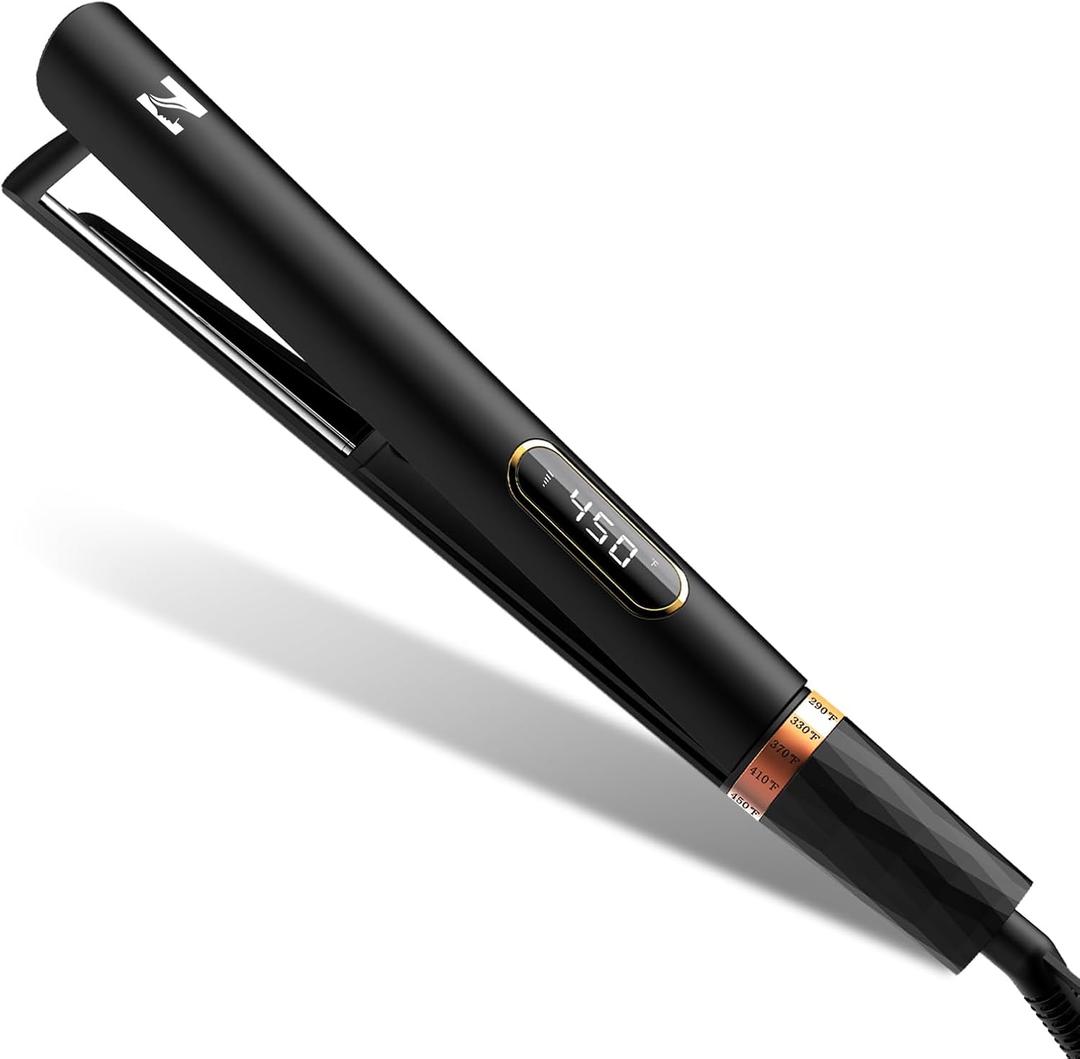 Nicebay Flat Iron Hair Straightener, 1 Inch Titanium Hair Straightener & Curler, Fast Heating,5 Temp Settings, Negative Ion Technology,Travel-Friendly, Smooth Salon Design (Black Gold)
