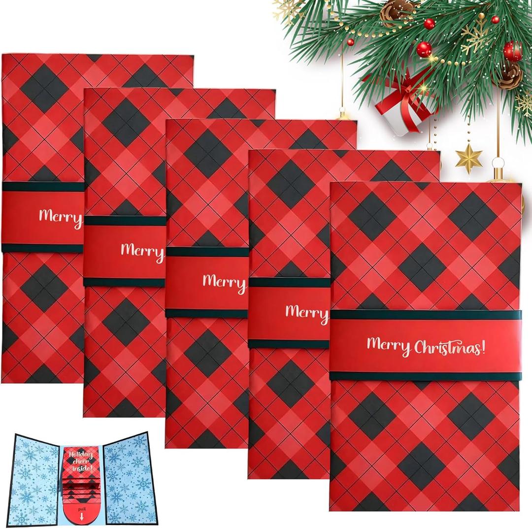 5Pcs Handmade Christmas Gifts Card Booklet,Handmade Christmas Gift Card Holder Book,Christma Money Holder Envelope Booklet,DIY Personalized Xmas Gift,Xmas Party Supplies for Family and Friends