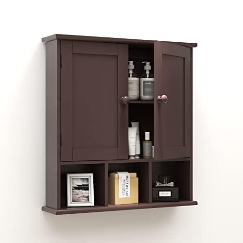 TaoHFE Medicine Cabinets,Bathroom Wall Cabinet with 2 Door Adjustable Shelves,Over The Toilet Storage Cabinet,Brown Bathroom Cabinet Wall Mounted,Bathroom Cabinet for Laundry Room Kitchen