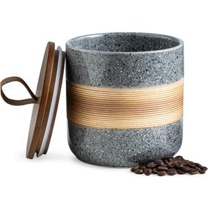Miamolo Spice Jars with Airtight Lid, Coffee Container Canister Kitchen Food Storage Jars for Spice Sugar Tea Bag, Stackable Decorative Jars for Countertop, Grey & 37 fl.oz