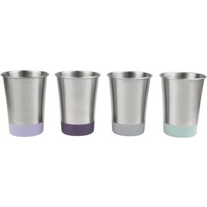 Elk and Friends Stainless Steel Kids + Toddler Drinking Cups | 12oz Tumblers with Colored Base | Durable + Stackable | Travel, Camping + Outdoors | Dishwasher Safe | 4 Pack (Gray/Sage/Navy/MistyBlue)
