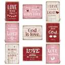 Yousoontic 9 Pcs Christian Valentine's Day Decor Bible Verse Religious Jesus Table Decorations Wood Block Sign Rustic Valentines Love Tiered Tray Decor for Church Home Shelf Table Top(Vintage)