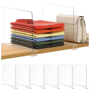 Famyards 5 Pack 12 Inches [Extra Tall Version] Clear Shelf Dividers for Organization, Acrylic Closet Shelf Vertical Shelves Organizer for Bedroom, Office and Kitchen