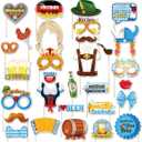 30Pcs The Munich Oktoberfest Photo Booth Props, German Oktoberfest Selfie Props, Funny Germany Party Supplies, Sausage Beer Gold Dress Leather Pants Theme Backdrop Decorations