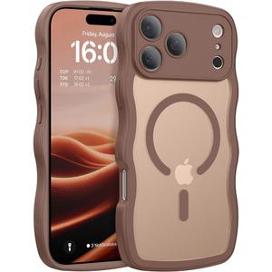 Magnetic for iPhone 17 Pro Case, Cute Wavy Full Camera Protection [Compatible with MagSafe] Matte Anti-Slip Bumper Women Girls Boys Protective Cover for 17 Pro 6.3", Desert Titanium