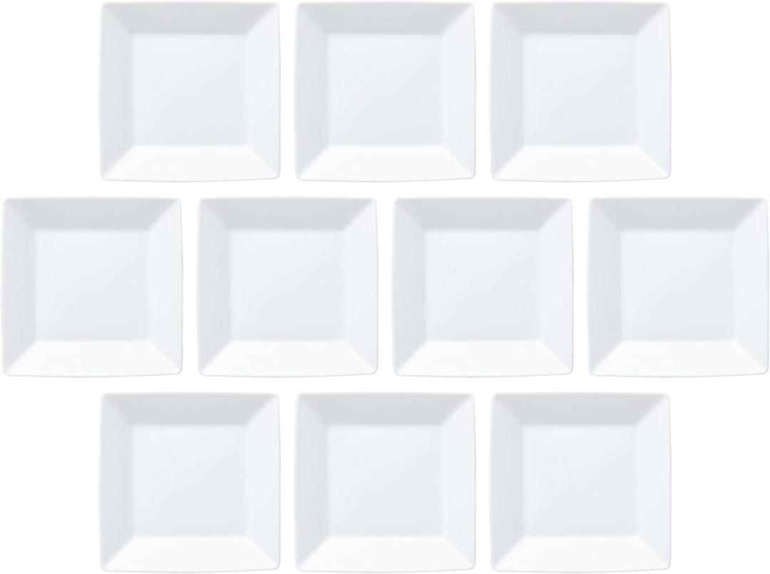 Set of 10, Square White 7.1 inches (18 cm) Deep Plates, 7.1 x 1.3 inches (18 x 3.4 cm) | Western Dinnerware Dishes Setomonohonpo