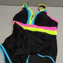 popvil One Piece Swimsuit Women 2025 Tummy Control Neon Color Block Bathing Suit Deep Vneck Tie Back Swim Suits Beach (Small, Black Blue-1)