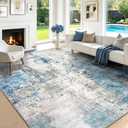Washable Area Rug Living Room Rugs 8X10 - Neutral Modern Abstract Rugs Soft Carpet with Non Slip Backing for Under Dining Room Table, Bedroom, Home, Office, Light Blue