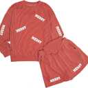 UNIQUEONE Christmas 2 Piece Sequin Outfits Women Merry Sweatshirt and Shorts Set Christmas Pajamas Holiday Set (Medium)