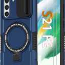 Magnetic Case for Samsung Galaxy S21 FE 5G, with Ring Stand, Glass Screen Protector, Compatible with MagSafe, Military Grade Case with Camera Cover, Shockproof Cover for Samsung S21 FE 6.4 inch, Blue