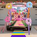 Halloween Candytown Trunk or Treat Decorations Kit Outdoor Candy Trunk or Treat Decoration with Sweet Candy Lollipop Banner Balloon Sticker for Suv Car Archway Garage Door Haunted House Party Supplies