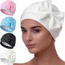 Soulchen 4 Pack Swim Caps for Women Waterproof Bathing Cap Elastic Full Coverage Swimming Turban for Long Hair Care Ear Protection, Pool, Beach, Water Sports Supplies