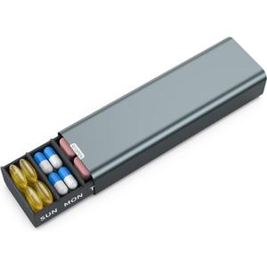 Metal Weekly Pill Organizer 7 Day,Removable Comparments Daily Pill Box, Travel Pill Case, Large Capacity Cute Pill Holder to Hold Vitamins, Medicines, Supplements, Pills Organizer