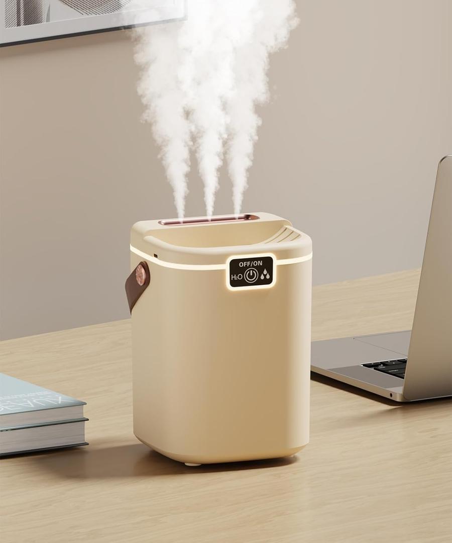 Air Humidifier for Bedroom with Three Spray, 2L Quiet Cool Mist Humidifier for Plants Dorm Room Office Home Car Personal Humidificador with Top Water Inlet & 4 Mist Modes & Night Light