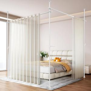 Seamless Room Divider Curtain Rod - No Drilling Space Partition Adjustable Privacy Separator, 4-10ft(H) 28-161inch(W) Adjustable, Heavy Duty Freestanding Tension Curtain Stand, White