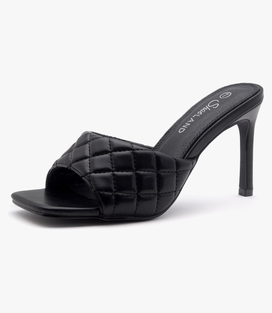 Shoe Land Melrose Women's High Heels Stiletto Heeled Slides, Square Open Toe One Band Slip-On Heeled Mules – Dressy Clear Heeled Sandals for Prom Party Wedding and Vacation 8 Black