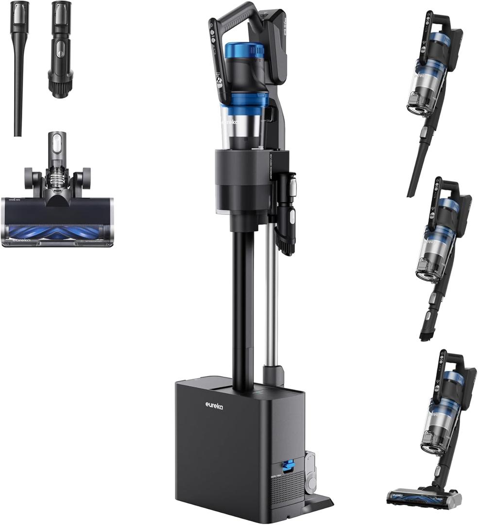 Eureka Stylus Elite NEC490BL Cordless Stick Vacuum, 350W Powerful Suction, Self-Emptying Station, 60-Min Runtime, Anti-Tangle Brushroll, 5-Layer HEPA Filtration, Ideal for Pet Hair&All Floor Types (Missing Self-Emptying Station)