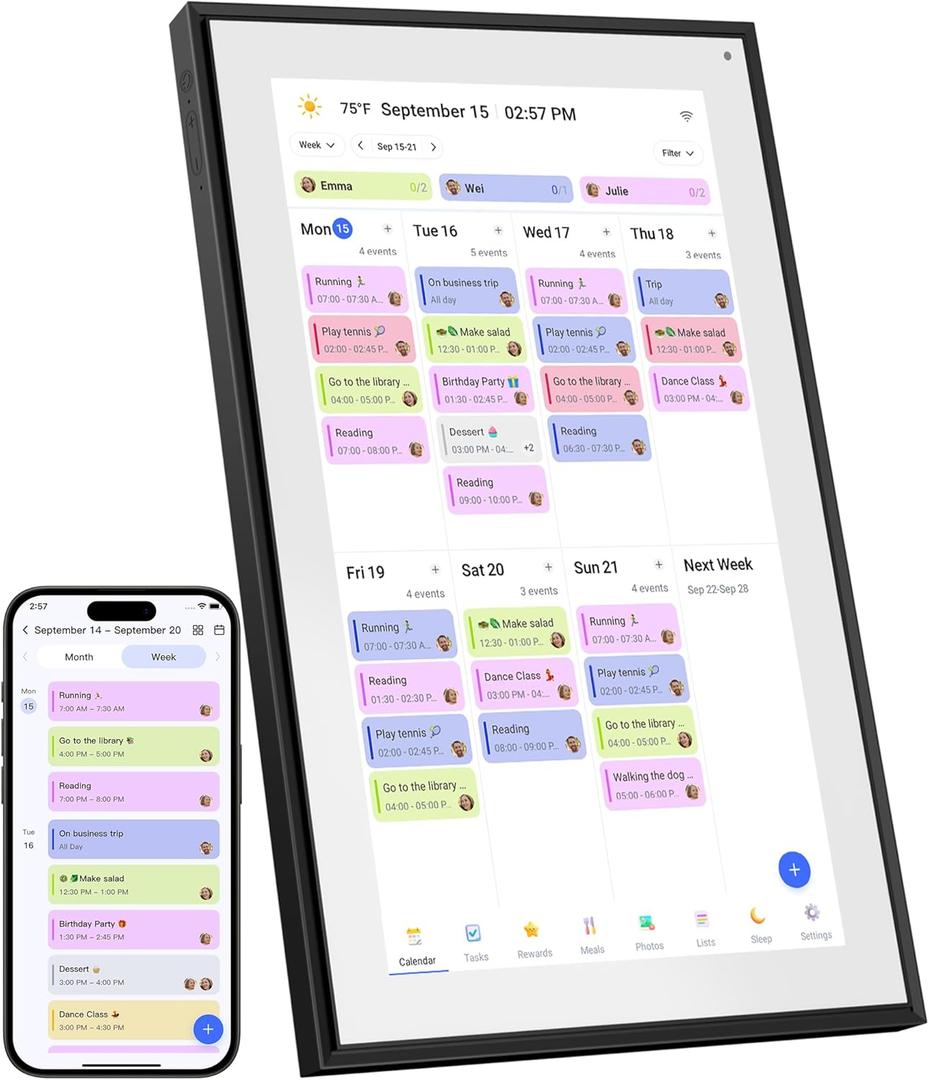 15.6 Inch Digital Calendar&Chore Chart, 1920 * 1080P Full HD Touchscreen Interactive Display Smart Family Planner, Wall and Desk Mountable, Gifts for Women Men, Christmas Gifts for Dad Mom (Black)
